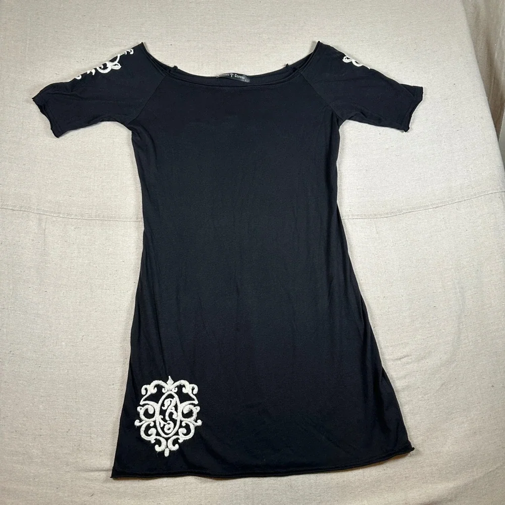 Fairy Grunge Black‎ Embroidered Off Shoulder Mini Dress Large Goth Y2K Punk